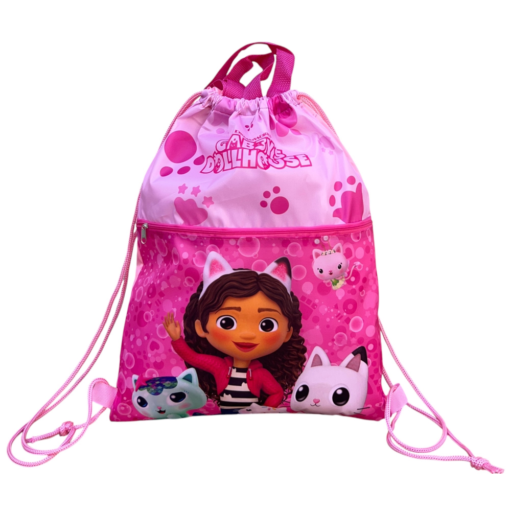 SACCA DELUXE GABBY'S DOLLHOUSE CON CHIUSURA A COULISSE TASCA FRONTALE BORSA TEMPO LIBERO PALESTRA CM. 45X34,5 - GAB36-0901