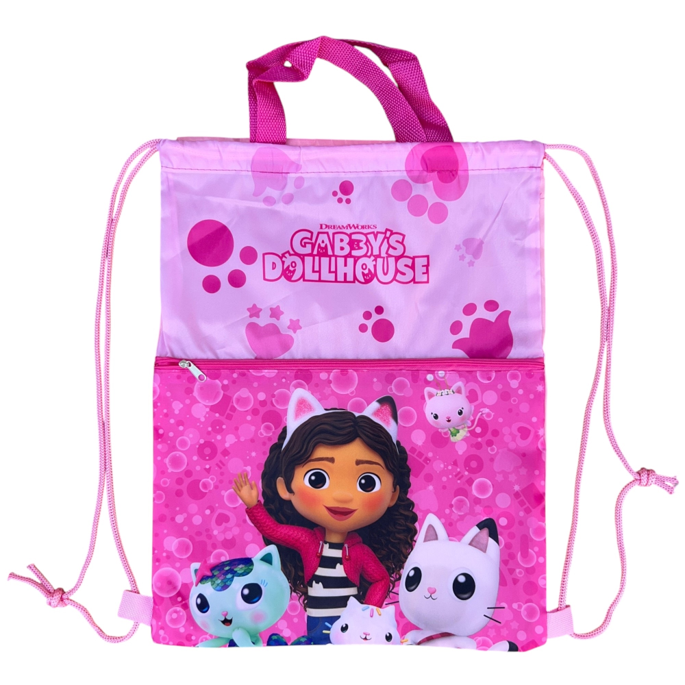 SACCA DELUXE GABBY'S DOLLHOUSE CON CHIUSURA A COULISSE TASCA FRONTALE BORSA TEMPO LIBERO PALESTRA CM. 45X34,5 - GAB36-0901