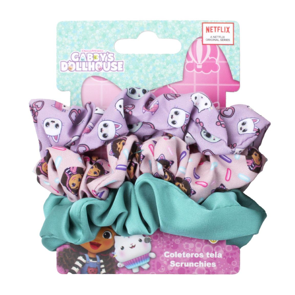 SCRUNCHIES GABBY'S DOLLHOUSE SET 3 PEZZI ELASTICI MORBIDI PER CAPELLI- 3454