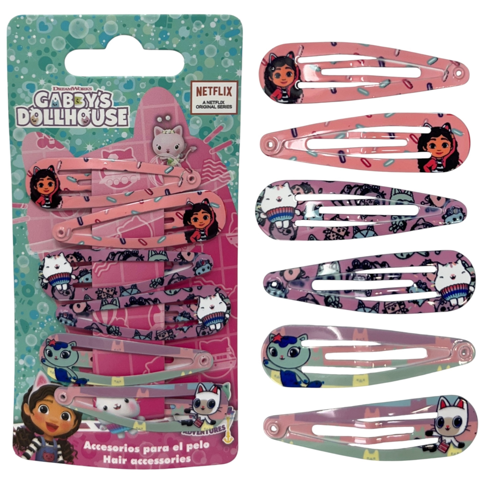 SET MOLLETTE GABBY'S DOLLHOUSE MODELLO CLIC CLAC 6 PEZZI ACCESSORI PER CAPELLI - 3452