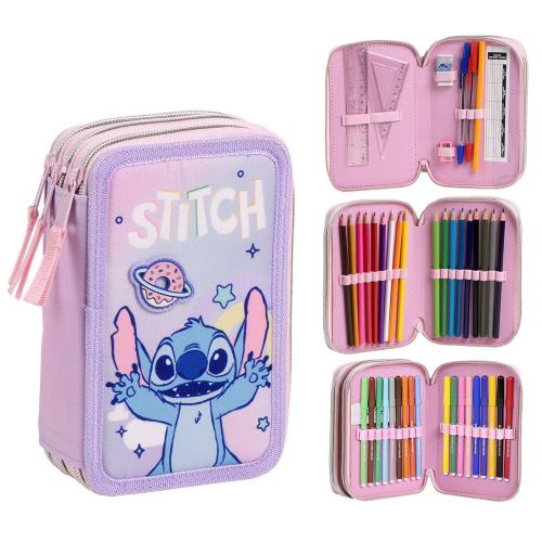 ASTUCCIO SCUOLA STITCH DISNEY MULTISCOMPARTO 3 ZIP PORTACOLORI GIOTTO - 1652