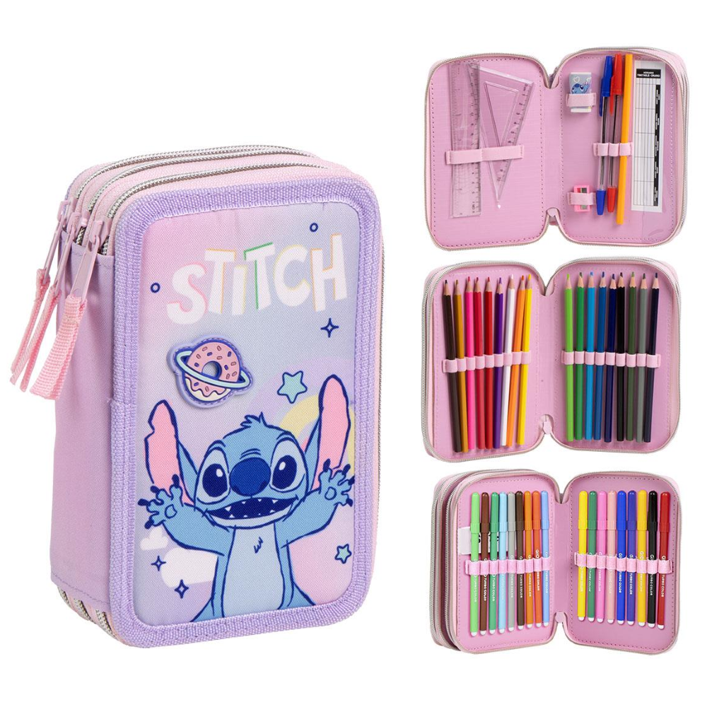 ASTUCCIO SCUOLA STITCH DISNEY MULTISCOMPARTO 3 ZIP PORTACOLORI GIOTTO - 1652