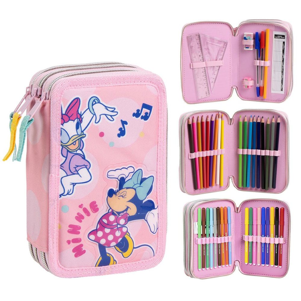 ASTUCCIO SCUOLA MINNIE E PAPERINA DISNEY MULTISCOMPARTO 3 ZIP PORTACOLORI GIOTTO - 1653