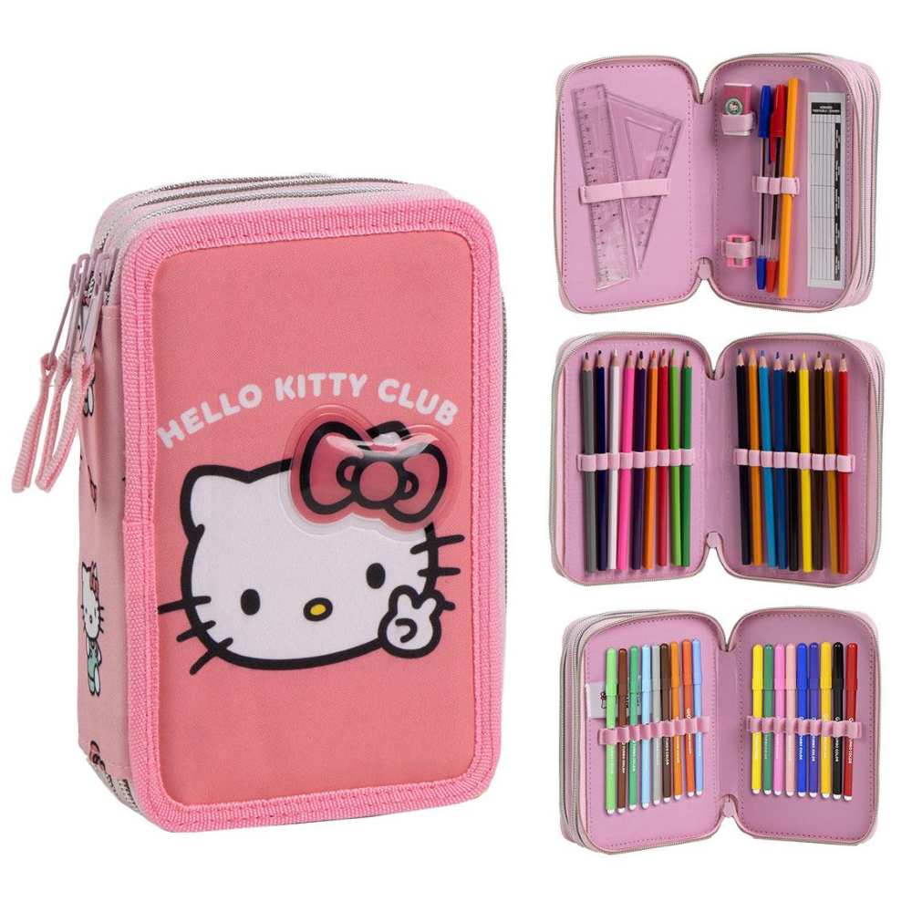 ASTUCCIO SCUOLA HELLO KITTY SANRIO MULTISCOMPARTO 3 ZIP PORTACOLORI GIOTTO - 1654