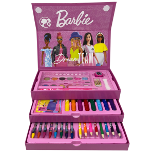 COLORI BARBIE MATTEL 52 PEZZI KIT PENNARELLI ACQUERELLI E PASTELLI SCATOLA CON CASSETTI - 2872