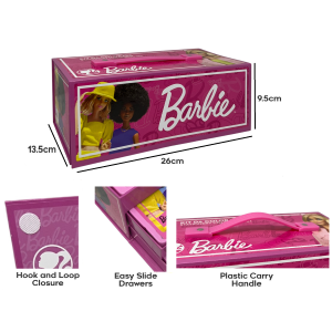 COLORI BARBIE MATTEL 52 PEZZI KIT PENNARELLI ACQUERELLI E PASTELLI SCATOLA CON CASSETTI - 2872