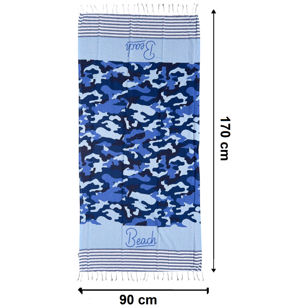 TELO MARE CON FRANGE 190 X 70 CM ASCIUGAMO IN MISTO COTONE ACCESSORIO SPIAGGIA PISCINA
