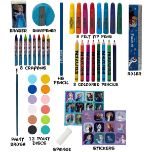 VALIGETTA 65 PEZZI FROZEN DISNEY SCATOLA COLORI CANCELLERIA STICKERS PER BAMBINI - 1221