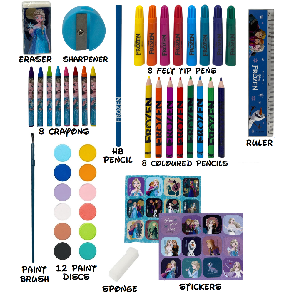 VALIGETTA 65 PEZZI FROZEN DISNEY SCATOLA COLORI CANCELLERIA STICKERS PER BAMBINI - 1221