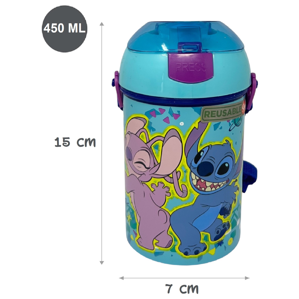 BORRACCIA POP-UP STITCH E ANGEL DISNEY BOTTIGLIA IN PLASTICA RIUTILIZZABILE CON TRACOLLA 450 ML - 83218