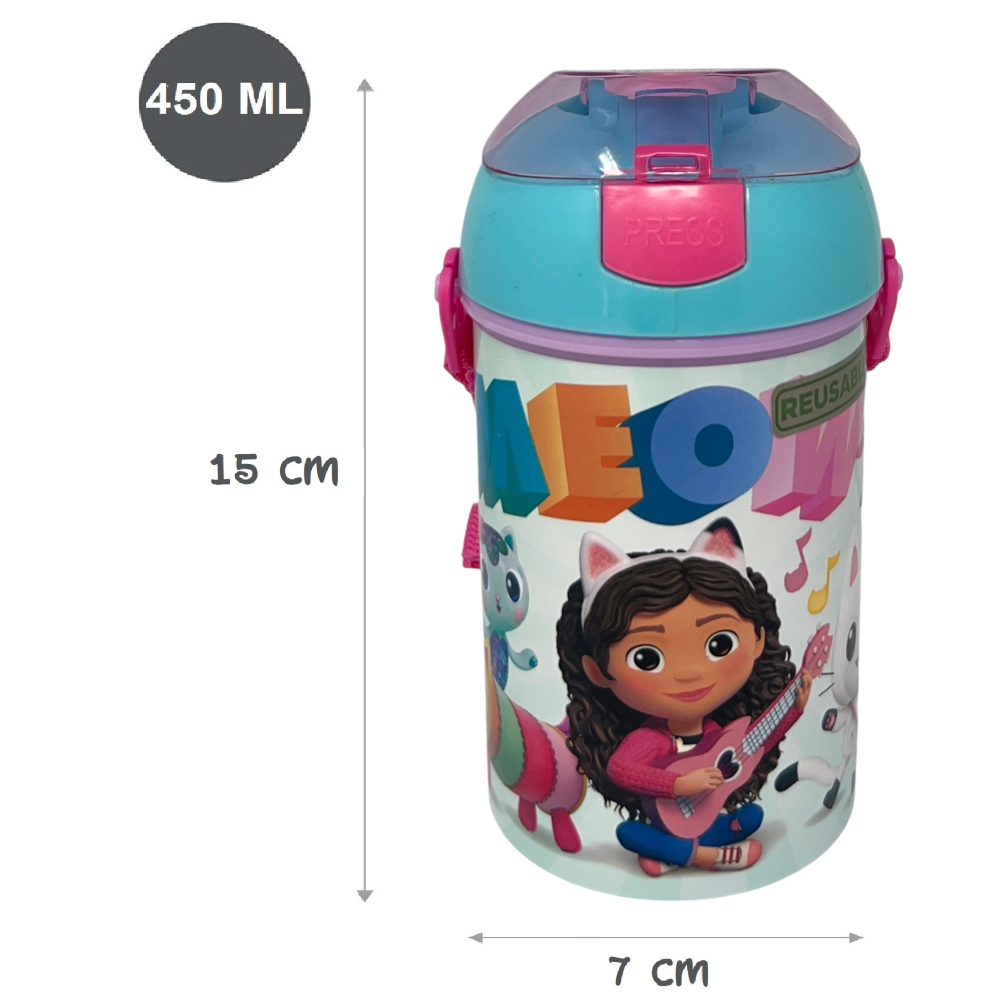 BORRACCIA POP-UP GABBY'S DOLLHOUSE BOTTIGLIA IN PLASTICA RIUTILIZZABILE CON TRACOLLA 450 ML - 83219