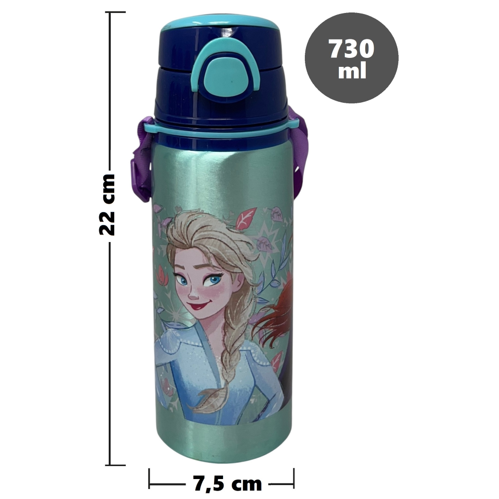BORRACCIA IN ALLUMINIO FROZEN DISNEY BOTTIGLIA 730 ML CON APERTURA POP-UP E TRACOLLA - 83190