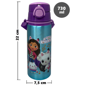 BORRACCIA IN ALLUMINIO GABBY'S DOLLHOUSE BOTTIGLIA 730 ML CON APERTURA POP-UP E TRACOLLA - 83191