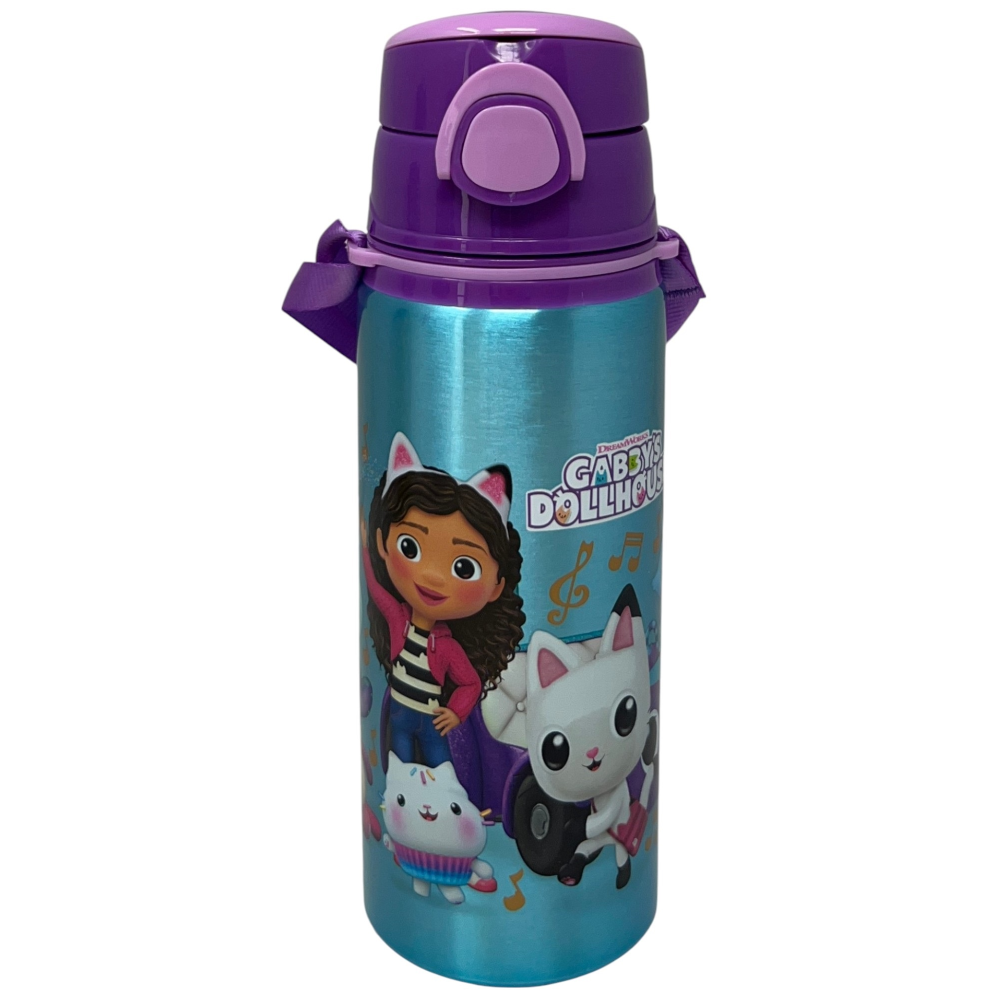 BORRACCIA IN ALLUMINIO GABBY'S DOLLHOUSE BOTTIGLIA 730 ML CON APERTURA POP-UP E TRACOLLA - 83191