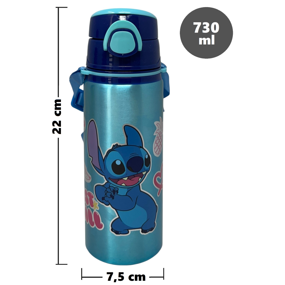 BORRACCIA IN ALLUMINIO STITCH DISNEY BOTTIGLIA 730 ML CON APERTURA POP-UP E TRACOLLA - 83198