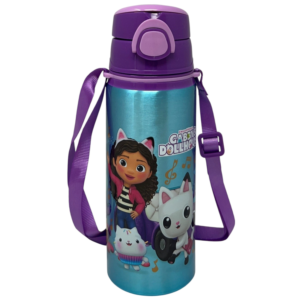 BORRACCIA IN ALLUMINIO GABBY'S DOLLHOUSE BOTTIGLIA 730 ML CON APERTURA POP-UP E TRACOLLA - 83191