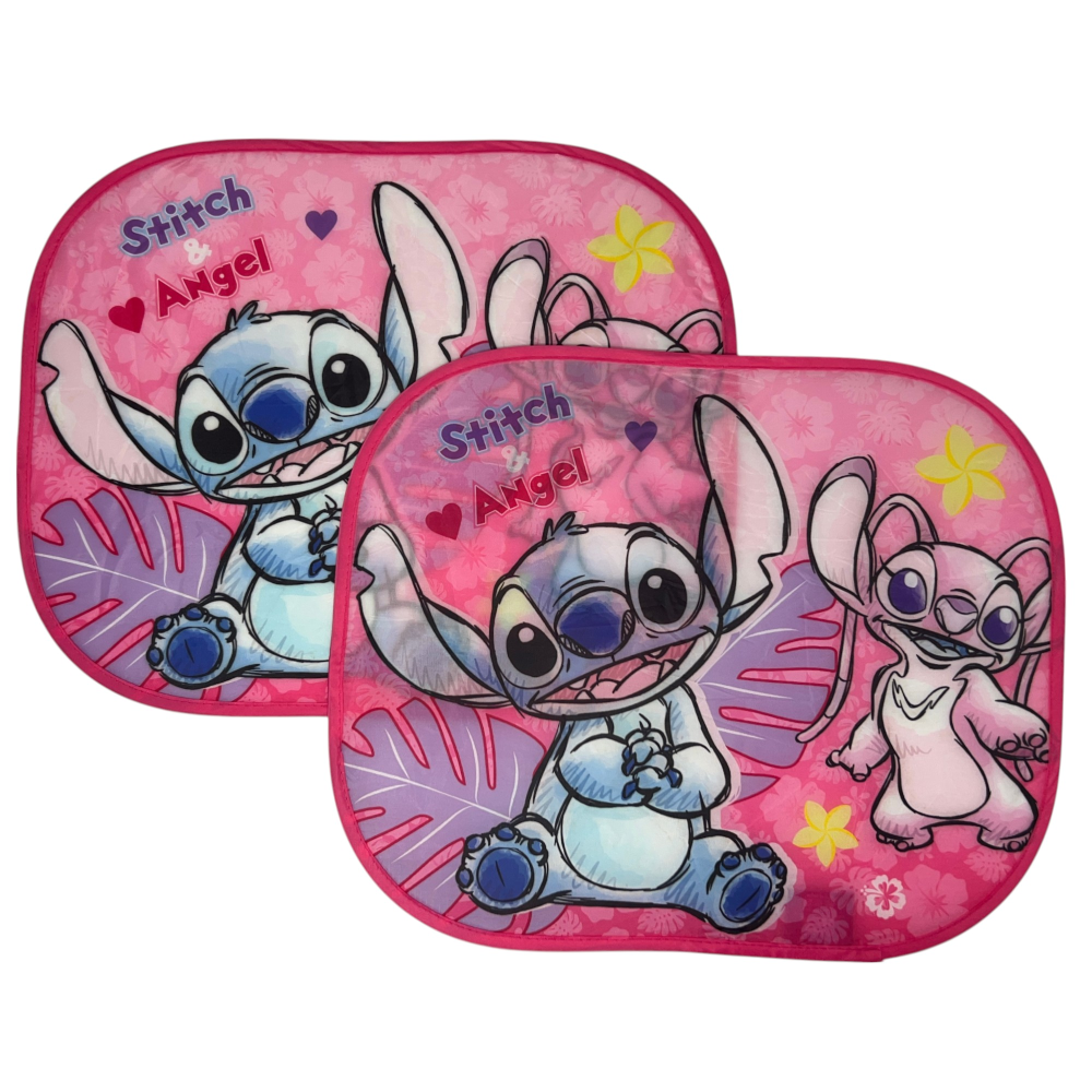 TENDINE PARASOLE LATERALI STITCH E ANGEL DISNEY COPPIA DI TENDINE PER AUTO 44 X 33 CM PROTEZIONE RAGGI UV - 000564699