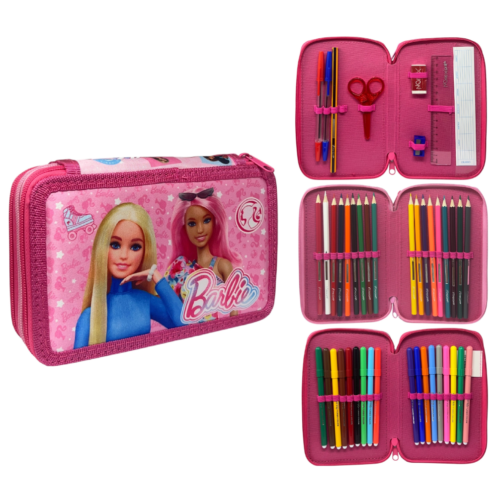 ASTUCCIO 3 ZIP SCUOLA BARBIE MATTEL MULTISCOMPARTO PORTACOLORI GIOTTO - 1004E4224