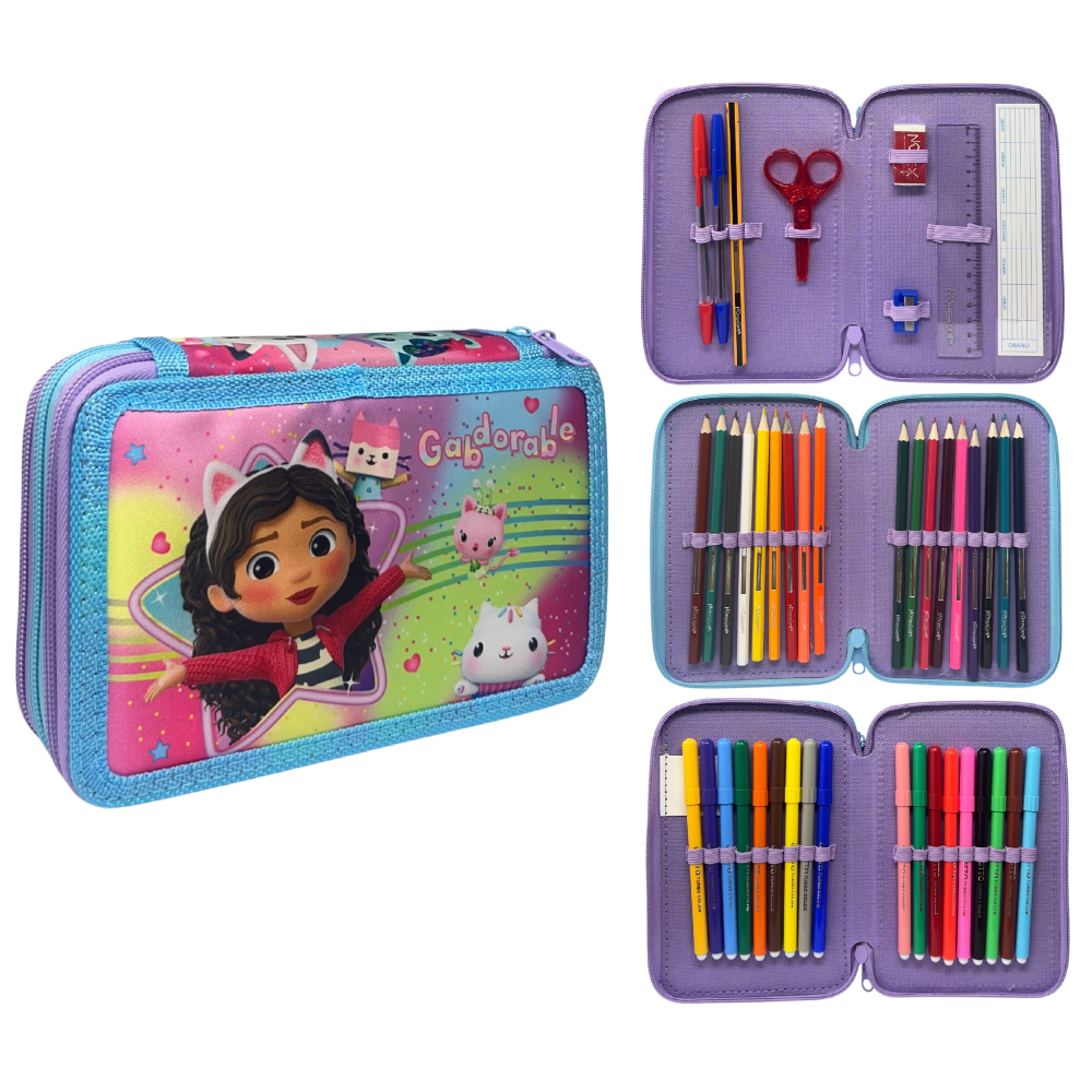 ASTUCCIO 3 ZIP SCUOLA GABBY'S DOLLHOUSE MULTISCOMPARTO PORTACOLORI GIOTTO - 1004E4229