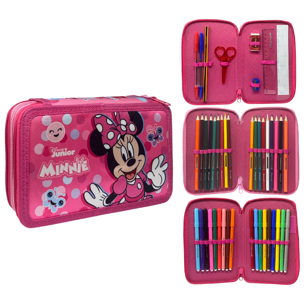 ASTUCCIO 3 ZIP SCUOLA MINNIE MOUSE DISNEY MULTISCOMPARTO PORTACOLORI GIOTTO - 564798