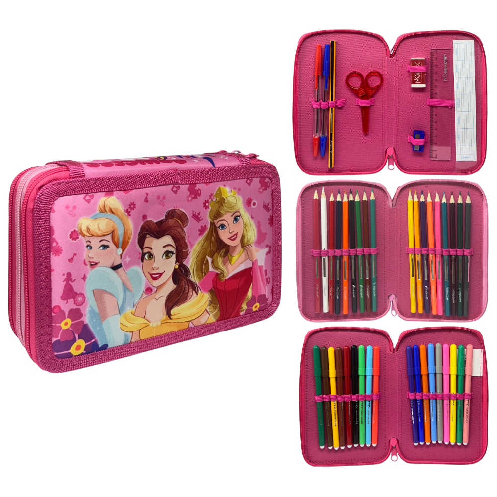ASTUCCIO 3 ZIP SCUOLA PRINCIPESSE DISNEY MULTISCOMPARTO PORTACOLORI GIOTTO - 564799