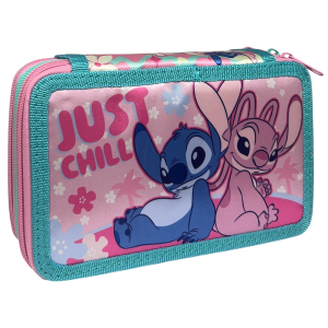 ASTUCCIO 3 ZIP SCUOLA STITCH E ANGEL DISNEY MULTISCOMPARTO PORTACOLORI GIOTTO - 564801