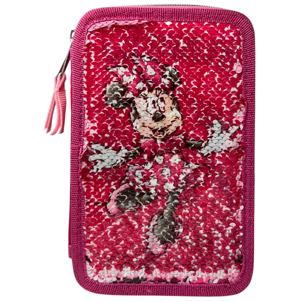 ASTUCCIO SCUOLA MINNIE DISNEY MULTISCOMPARTO 3 ZIP PAILLETTES REVERSIBILI PENNARELI GIOTTO - MIN1225