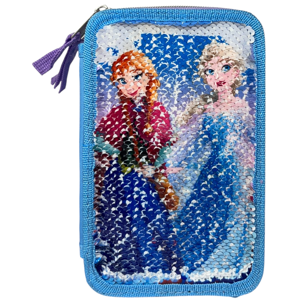 ASTUCCIO SCUOLA FROZEN DISNEY MULTISCOMPARTO 3 ZIP PAILLETTES REVERSIBILI PENNARELI GIOTTO - FR1225