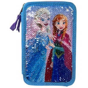 ASTUCCIO SCUOLA FROZEN DISNEY MULTISCOMPARTO 3 ZIP PAILLETTES REVERSIBILI PENNARELI GIOTTO - FR1225
