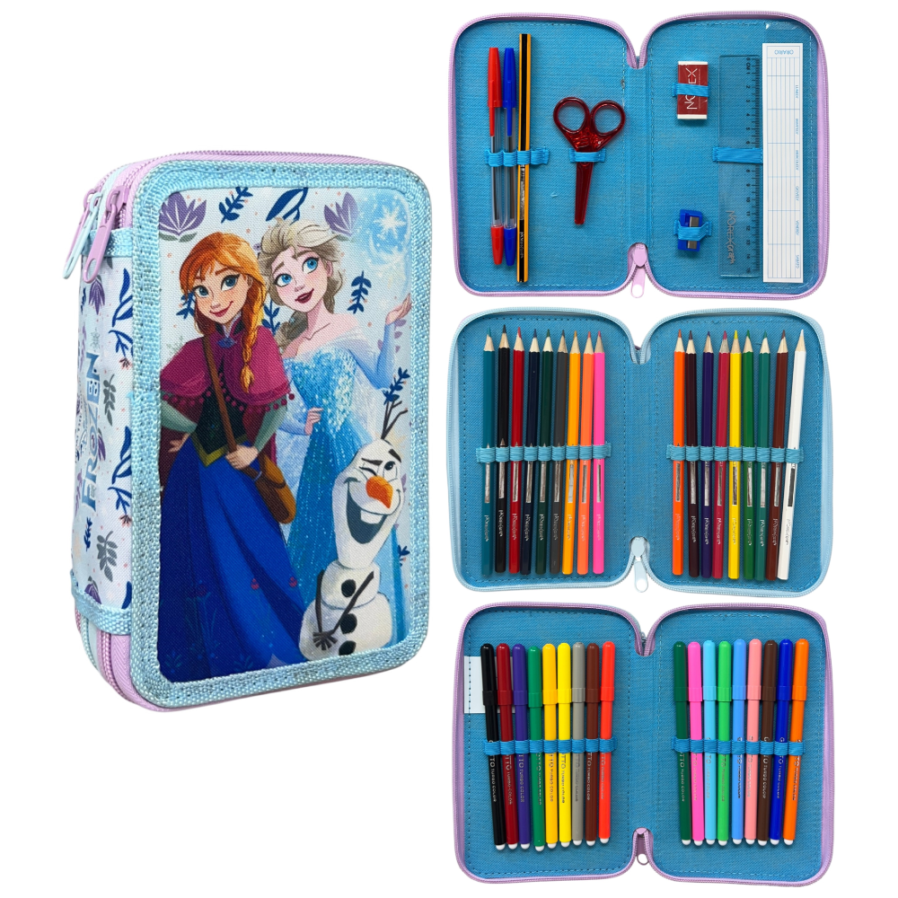 ASTUCCIO MULTISCOMPARTO FROZEN DISNEY 3 ZIP PER LA SCUOLA PORTACOLORI GIOTTO - 000565226