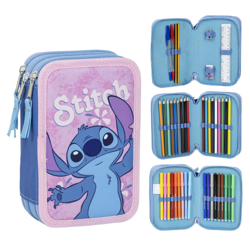 ASTUCCIO SCUOLA STITCH DISNEY MULTISCOMPARTO 3 ZIP PORTACOLORI GIOTTO - 1261