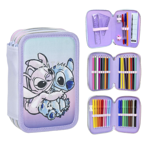 ASTUCCIO SCUOLA STITCH E ANGEL DISNEY MULTISCOMPARTO 3 ZIP PORTACOLORI GIOTTO - 1153