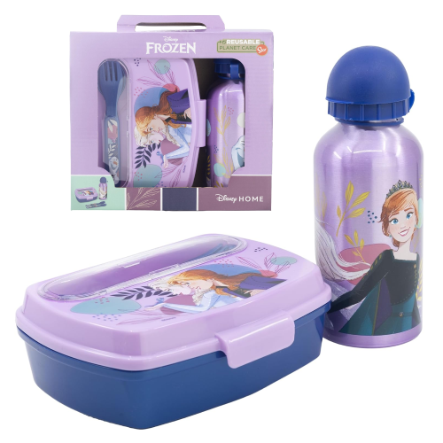 SET PRANZO FROZEN DISNEY 2 PEZZI BORRACCIA IN ALLUMINIO E PORTAMERENDA CON POSATE - ST74263