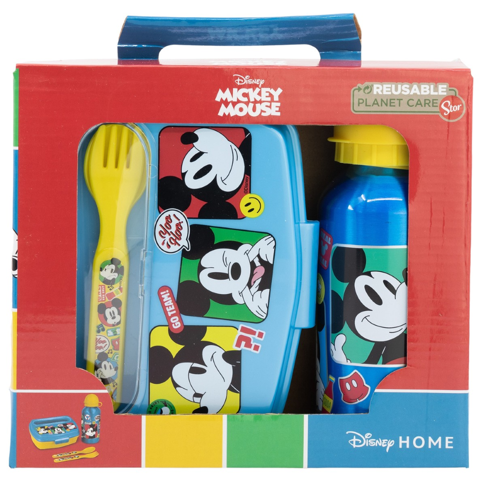 SET PRANZO TOPOLINO DISNEY 2 PEZZI BORRACCIA IN ALLUMINIO E PORTAMERENDA CON POSATE - ST74363