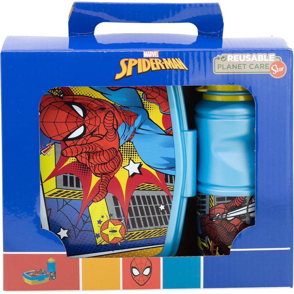 SET PRANZO SPIDERMAN MARVEL 2 PEZZI BORRACCIA 400 ML PORTAMERENDA - ST74773
