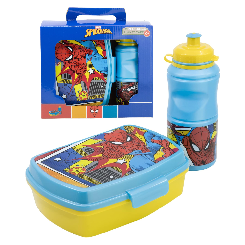 SET PRANZO SPIDERMAN MARVEL 2 PEZZI BORRACCIA 400 ML PORTAMERENDA - ST74773