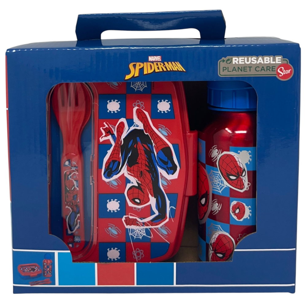 SET PRANZO SPIDERMAN MARVEL 2 PEZZI BORRACCIA IN ALLUMINIO E PORTAMERENDA CON POSATE - ST74763
