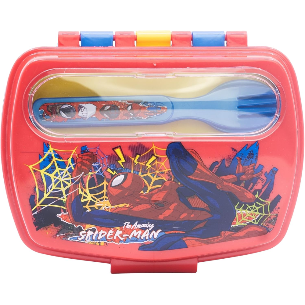 PORTAMERENDA CON POSATE SPIDERMAN MERVEL FORCHETTA E CUCCHIAIO CONTENITORE PORTAPRANZO - ST83509