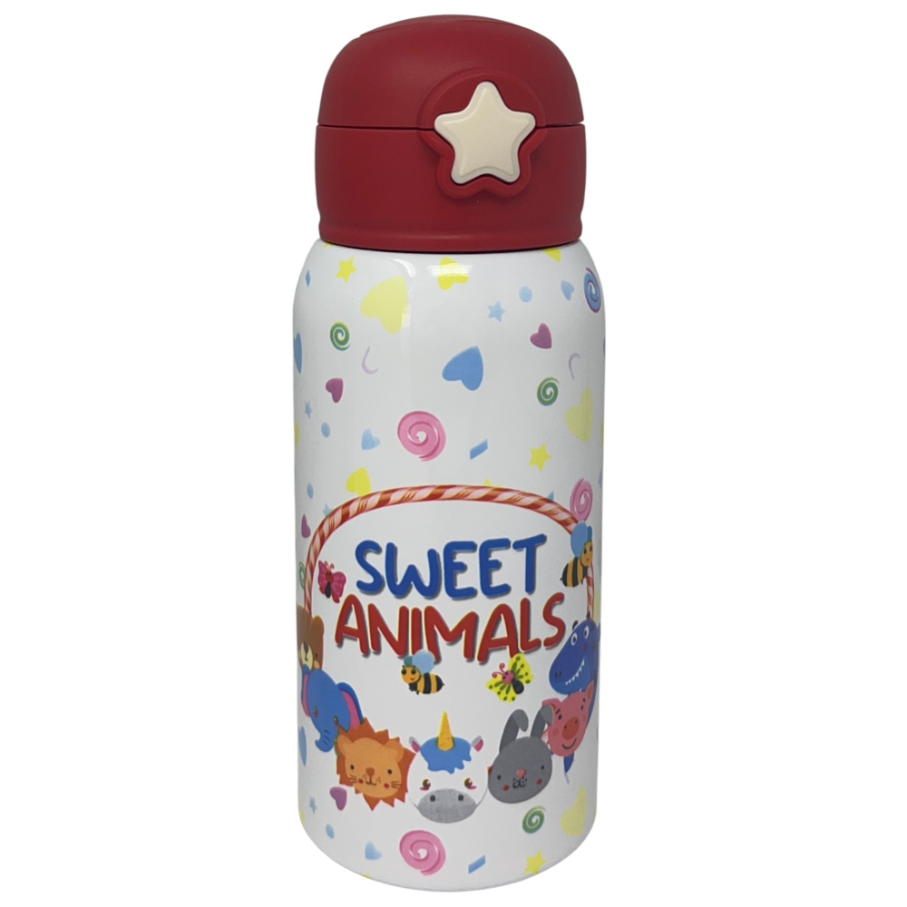 BORRACCIA TERMICA CON CANNUCCIA SWEET ANIMALS 500 ML APERTURA AUTOMATICA - MPBB06
