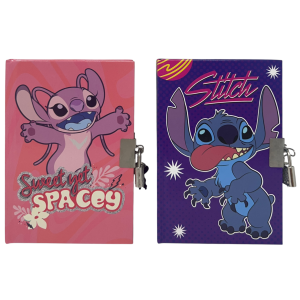 SET 2 DIARI SEGRETI CON LUCCHETTO STITCH ANGEL DISNEY + 2 PENNE GEL IN CONFEZIONE REGALO - LST0754