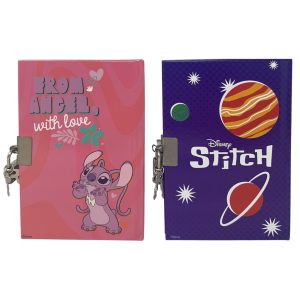 SET 2 DIARI SEGRETI CON LUCCHETTO STITCH ANGEL DISNEY + 2 PENNE GEL IN CONFEZIONE REGALO - LST0754