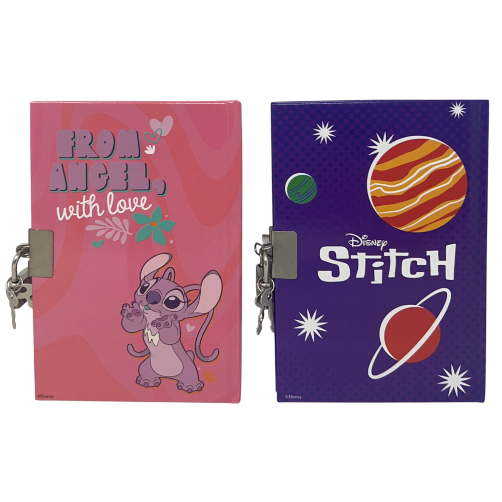 SET 2 DIARI SEGRETI CON LUCCHETTO STITCH ANGEL DISNEY + 2 PENNE GEL IN CONFEZIONE REGALO - LST0754