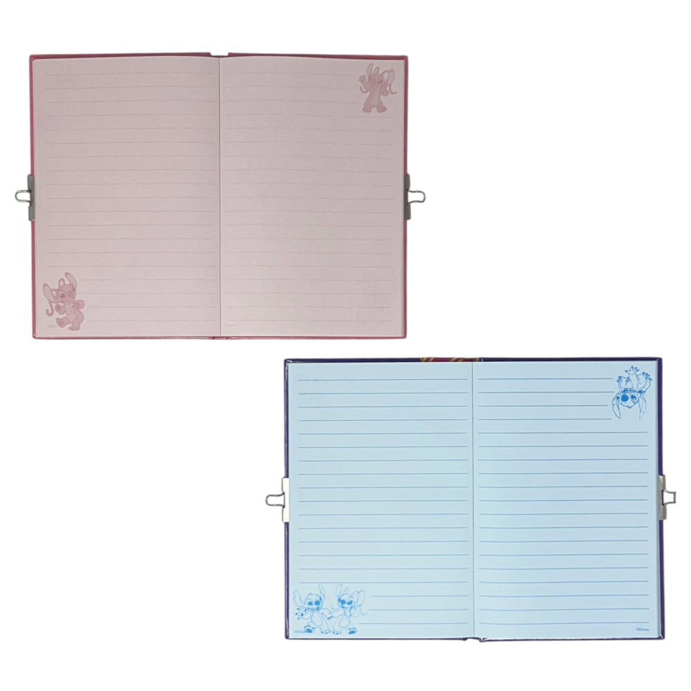 SET 2 DIARI SEGRETI CON LUCCHETTO STITCH ANGEL DISNEY + 2 PENNE GEL IN CONFEZIONE REGALO - LST0754
