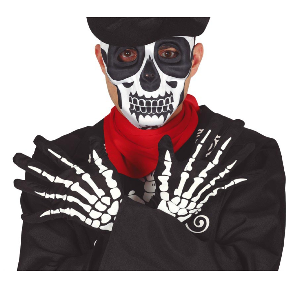 GUANTI SCHELETRO OSSA TAGLIA UNICA ADULTO ACCESSORI CARNEVALE HALLOWEEN - 16667