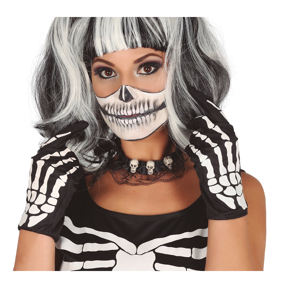 GUANTI SCHELETRO OSSA TAGLIA UNICA ADULTO ACCESSORI CARNEVALE HALLOWEEN - 16667