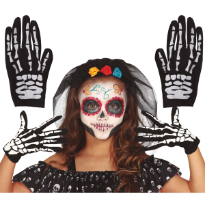 GUANTI SCHELETRO OSSA TAGLIA UNICA BAMBINO ACCESSORI CARNEVALE HALLOWEEN - 17725