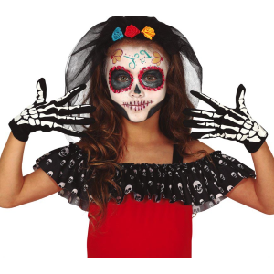 GUANTI SCHELETRO OSSA TAGLIA UNICA BAMBINO ACCESSORI CARNEVALE HALLOWEEN - 17725