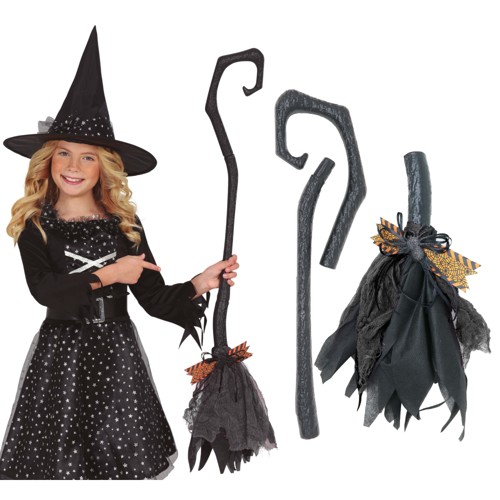 SCOPA DA STREGA SMONTABILE 90 CM ACCESSORI HALLOWEEN CARNEVALE - 19999