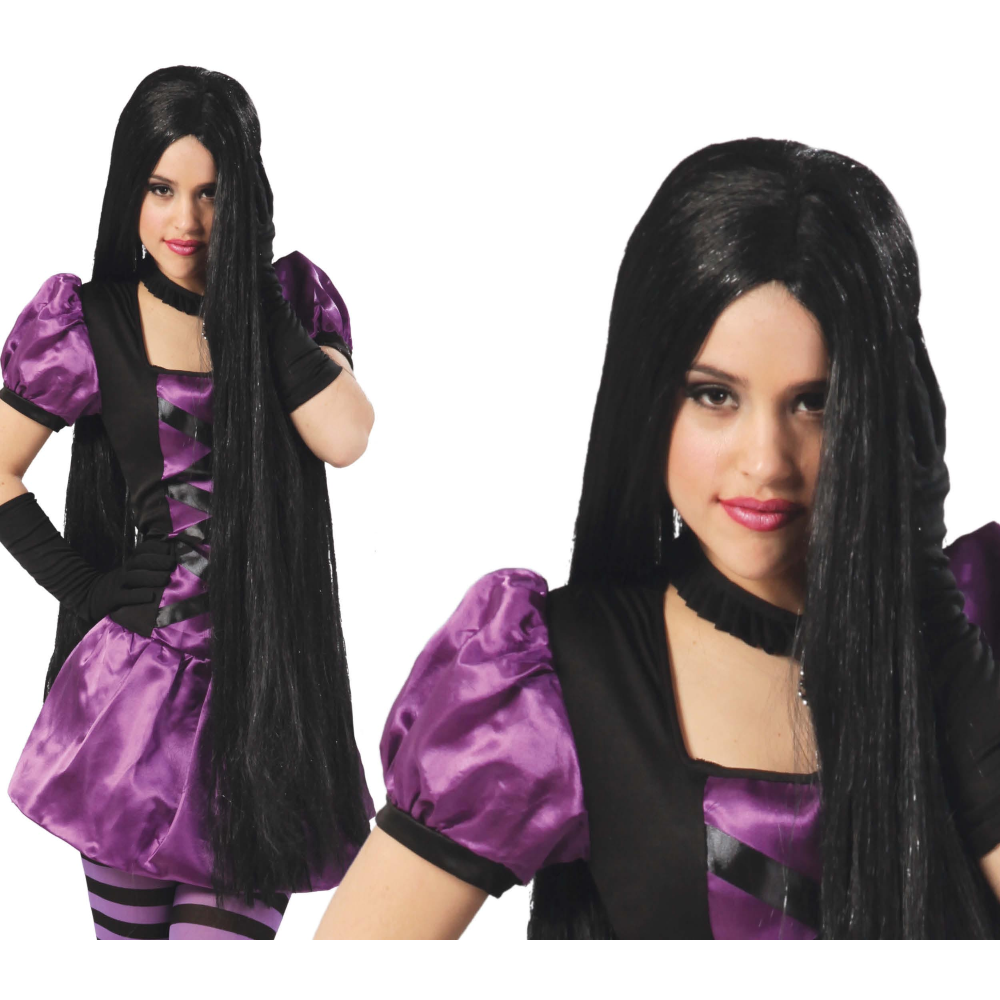 PARRUCCA EXTRA LUNGA 100 CM NERA ACCESSORI PER ABITO VESTITO TRAVESTIMENTO HALLOWEEN - 4321