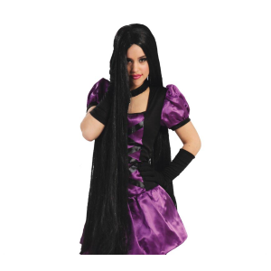 PARRUCCA EXTRA LUNGA 100 CM NERA ACCESSORI PER ABITO VESTITO TRAVESTIMENTO HALLOWEEN - 4321